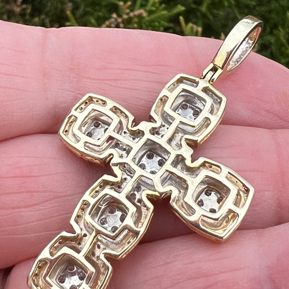 LARGE 10K YELLOW GOLD STATEMENT DIAMOND CROSS PENDANT ONE OF A KIND CUSTOM MADE - Picture 5 of 16